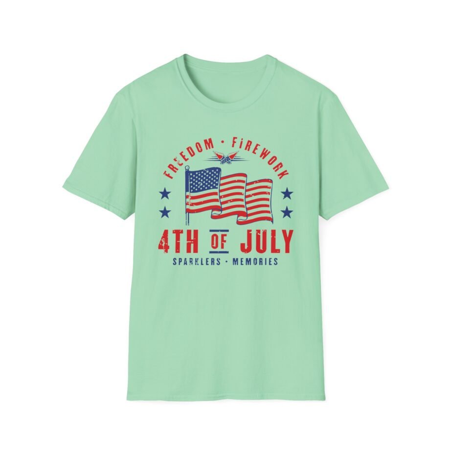 Freedom Fireworks 4th of July Usa Flag Patriotic Unisex Softstyle T-shirt